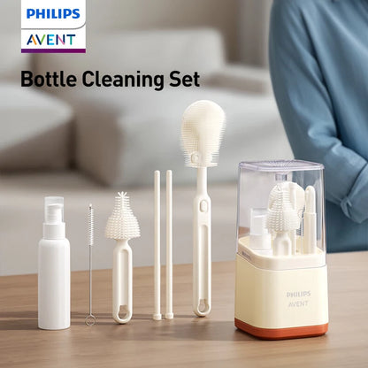 Set per la Pulizia dei Biberon Avent Include Spazzola per Biberon, Spazzola per Tettarelle, Pulitore per Cannucce, Scolapiatti e Scatola Portaoggetti Senza BPA