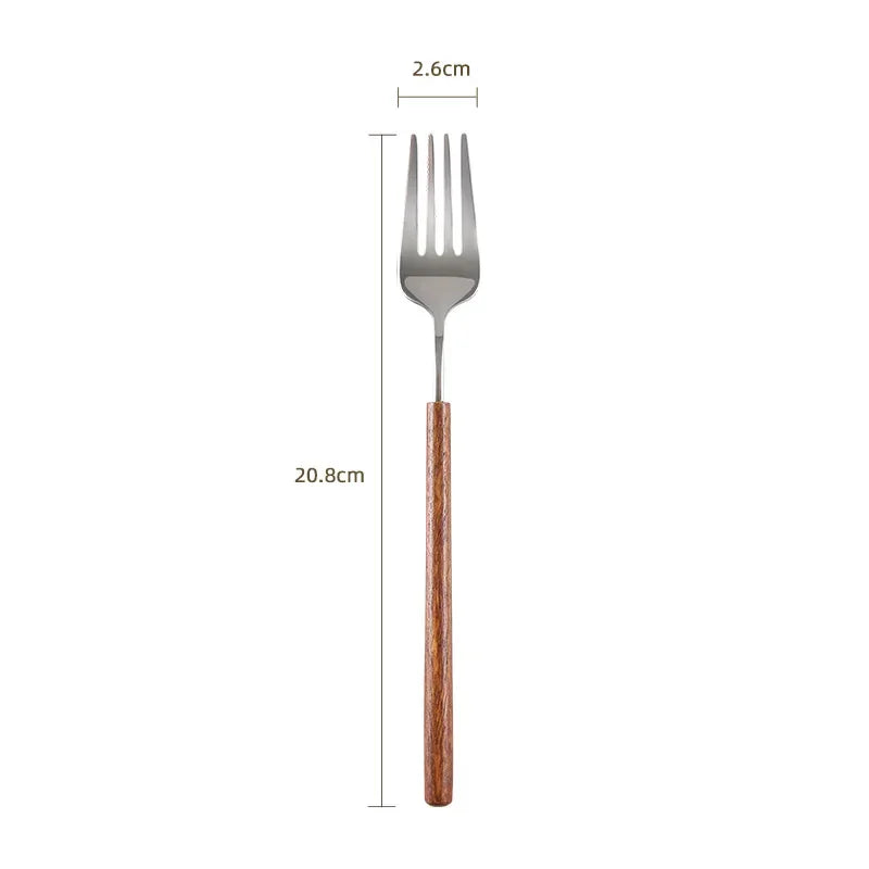Set di posate di lusso leggero per hotel in acciaio inossidabile con manico in palissandro vintage, coltello da bistecca, forchetta e cucchiaio