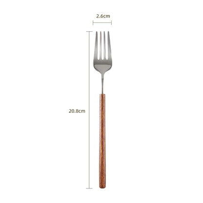Set di posate di lusso leggero per hotel in acciaio inossidabile con manico in palissandro vintage, coltello da bistecca, forchetta e cucchiaio