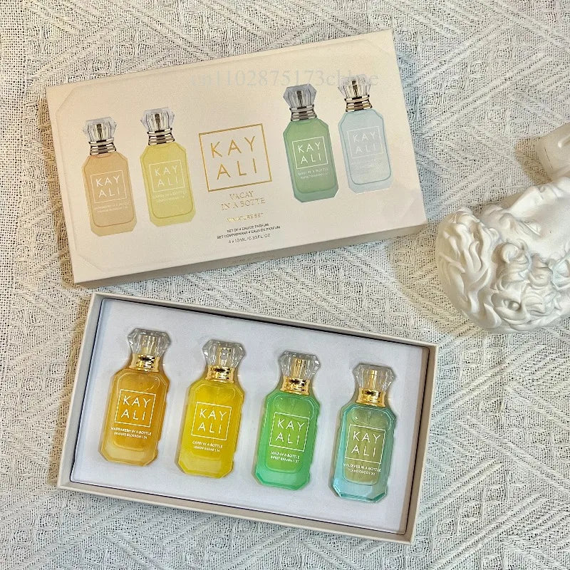 KAYALI Set di 4 Mini Profumi da 10ml, Fragranze Vaniglia, Oud, Floreali, Fruttate, Orientali, Lunga Durata, Unisex, Eau De Parfum, Set da Viaggio di Lusso