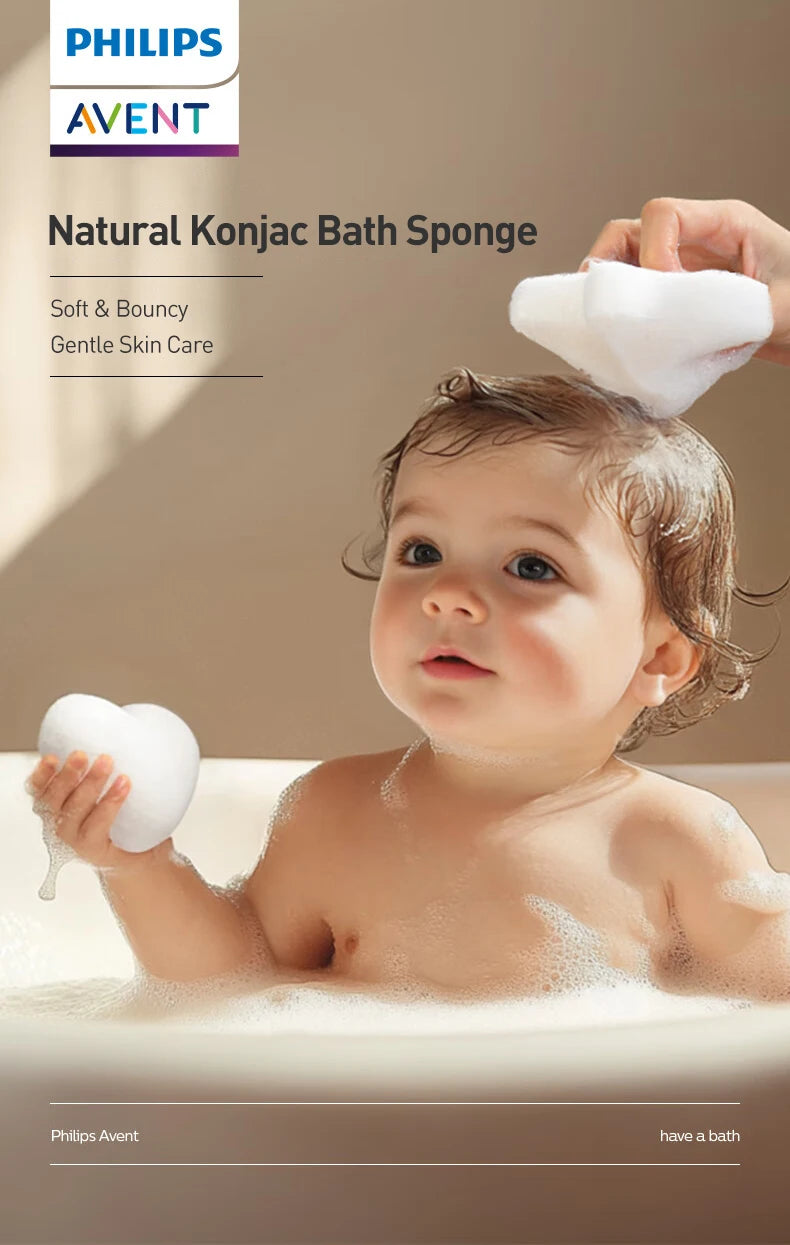 Philips AVENT Spugna da Bagno per Neonati in Konjac, Materiale Vegetale Naturale, Spugna Morbida per la Pulizia della Pelle Delicata dei Neonati