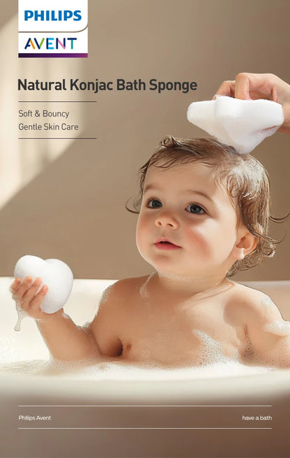 Philips AVENT Spugna da Bagno per Neonati in Konjac, Materiale Vegetale Naturale, Spugna Morbida per la Pulizia della Pelle Delicata dei Neonati