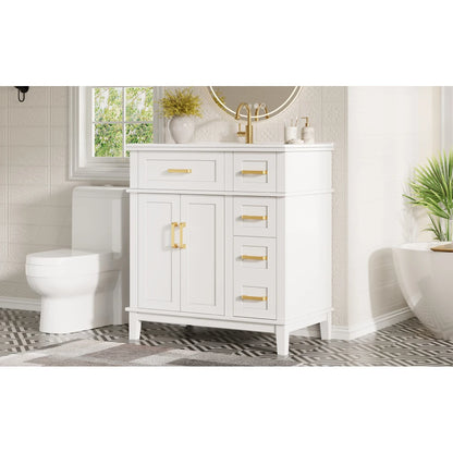 Mobile bagno moderno 76x86x46,5 cm con lavabo in ceramica integrato, mobiletto a cassetti autoportante con ampio spazio contenitivo, dotato di chiusura ammortizzata silenziosa e protezione dal troppo pieno del lavabo, elegant