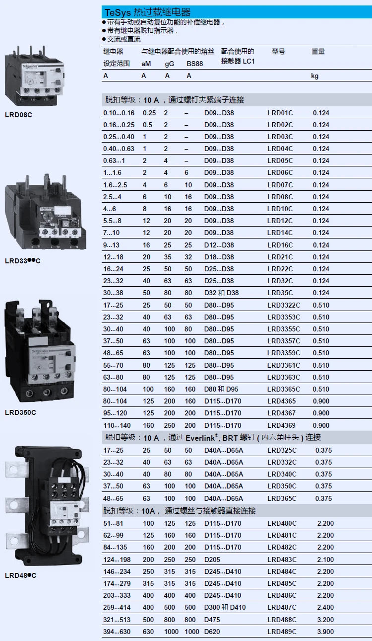 Relè di sovraccarico termico elettrico Schneider Lrd4365/Lrd4367/Lrd4369 applicabile al contattore LC1D80-104A /95-120A /110-140A