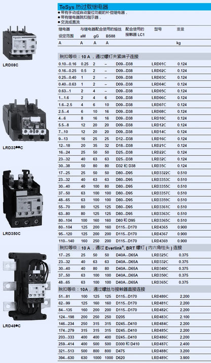 Relè di sovraccarico termico elettrico Schneider Lrd4365/Lrd4367/Lrd4369 applicabile al contattore LC1D80-104A /95-120A /110-140A