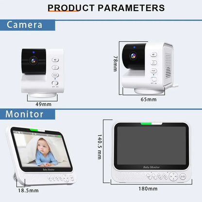 Monitor per bambini intelligente da 7 pollici con telecamera PTZ avanzata, zoom, sensore di temperatura, funzione di ninna nanna rilassante, visione notturna e audio bidirezionale. Offre una sorveglianza affidabile per la sic