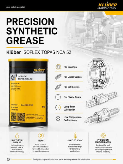 Grasso Sintetico Originale Kluber ISOFLEX TOPAS NCA 52 NLGI 2 per Cuscinetti a Bassa Temperatura, Guide Lineari e Viti a Ricircolo di Sfere