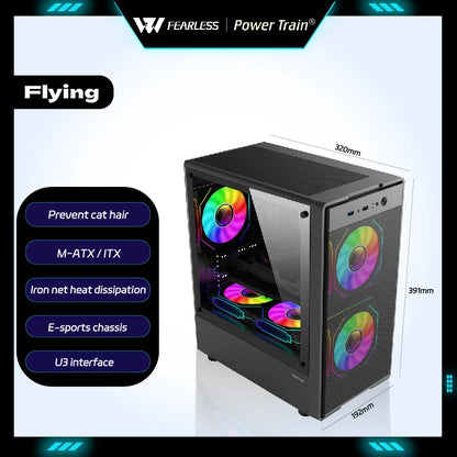 Case PC Power Train Flying MATX Mini-ITX con Alimentatore SFX/ATX, Chassis Desktop Portatile con Porta USB e Pannello in Rete Metallica