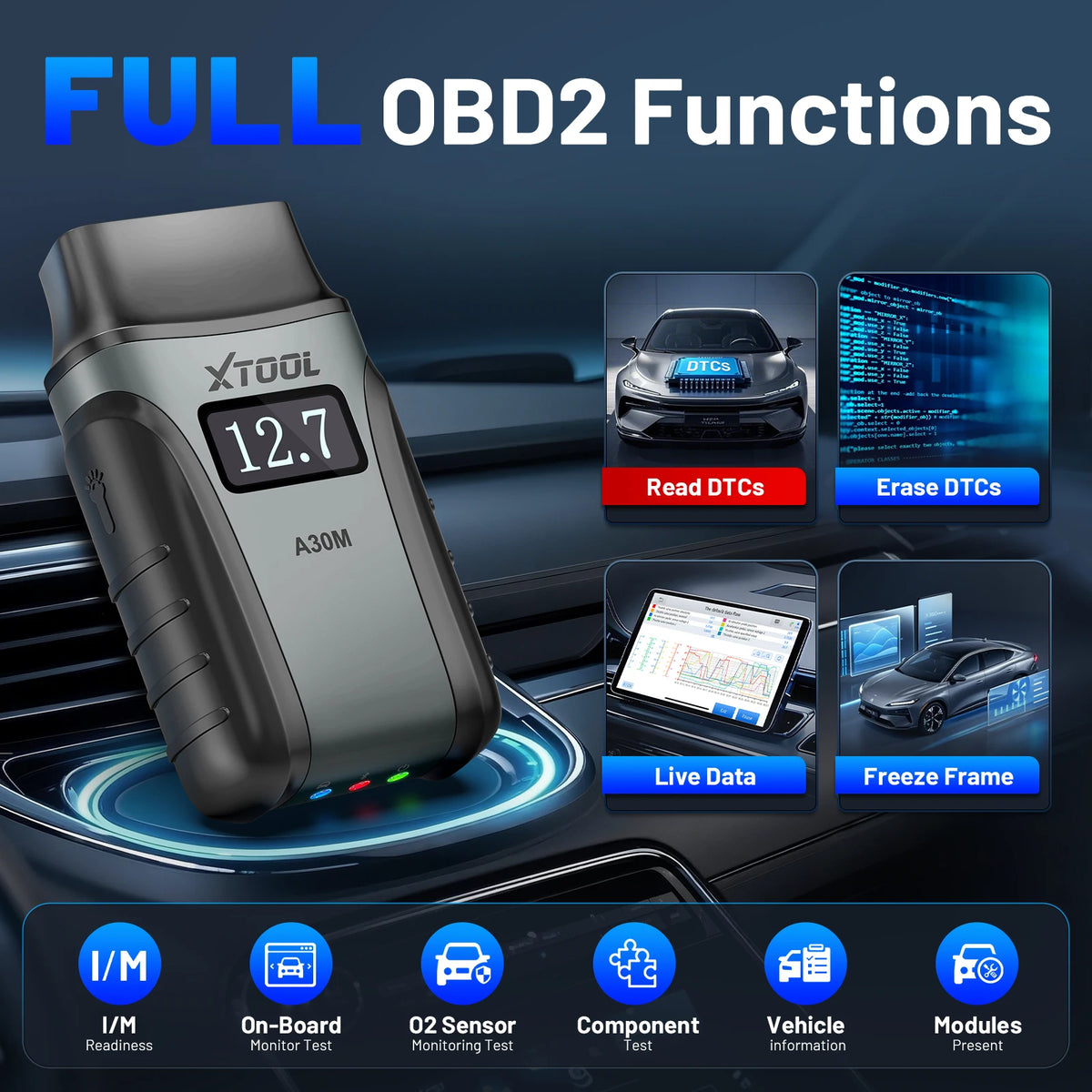 XTOOL A30M OBD2 Scanner Strumenti diagnostici Bluetooth Scanner automobilistico Aggiornamento gratuito a vita Bidirezionale CAN FD FCA 26+ Reset