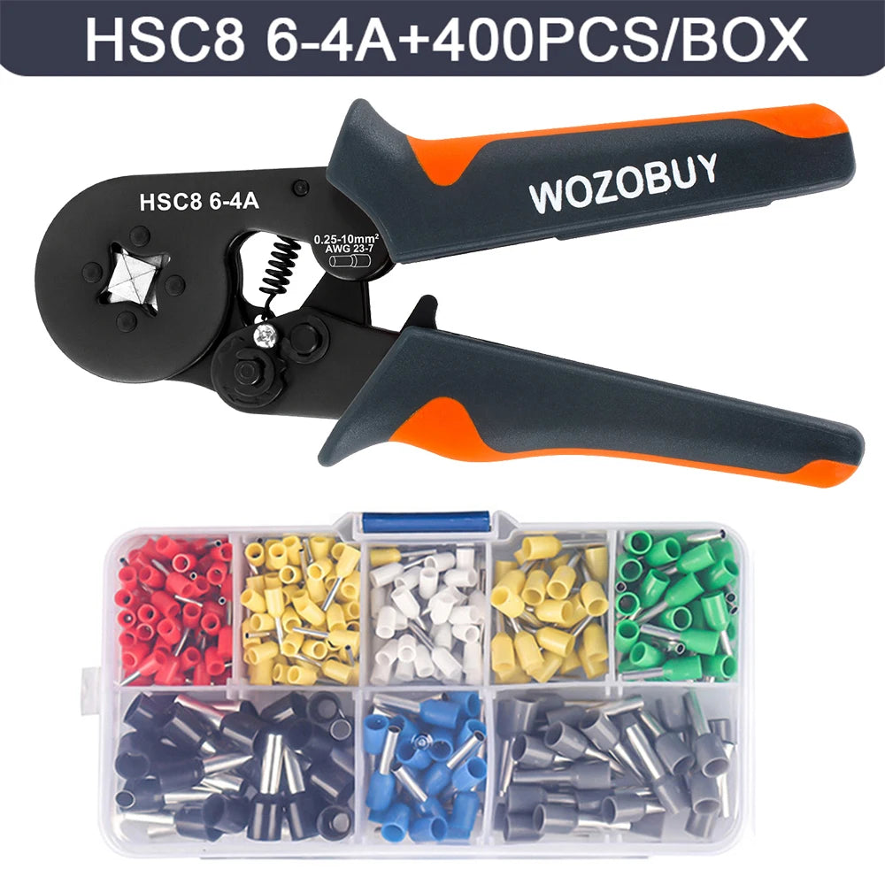 Kit di strumenti per crimpare ghiere con terminali puntali, crimpatrice per cavi a cricchetto autoregolabile WOZOBUY per connettori per cavi elettrici