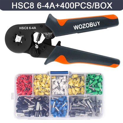 Kit di strumenti per crimpare ghiere con terminali puntali, crimpatrice per cavi a cricchetto autoregolabile WOZOBUY per connettori per cavi elettrici