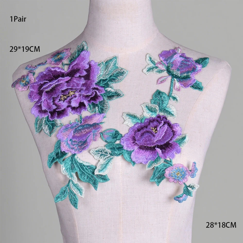 Tessuto per toppe ricamate con fiori eleganti viola per abiti, tende per la casa, accessori per abbigliamento da festa, riparazioni di applique per cucire