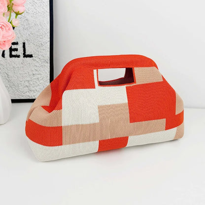 Nuova borsa intrecciata traforata a righe, borsa a mano in maglia, versatile borsa portatile per cosmetici