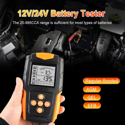 Tester Batteria Auto Podofo 12V 24V LCD Digitale, Analizzatore di Avviamento e Ricarica Veicoli, Strumento di Test per Rilevare Resistenza Interna IR, Tensione, Corrente di Scarica, Capacità, SOH, Durata per Auto, Moto, Cami