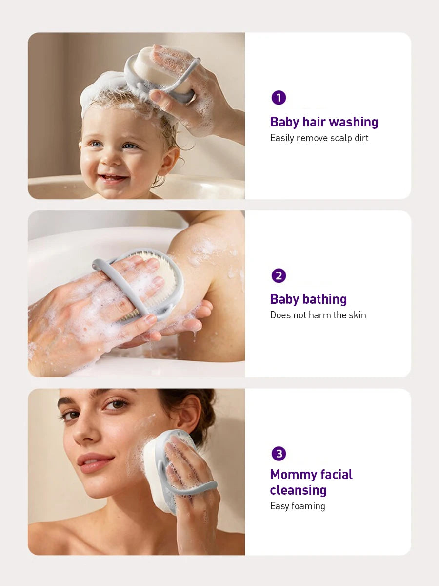 Philips Avent Spazzola per il lavaggio e il massaggio del bambino, doppia funzione, colore grigio nebbia, spazzola da bagno in morbido silicone per bambini da 0 a 12 anni