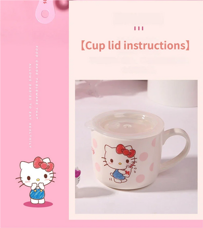 WUHE Set di Stoviglie per Bambini Hello Kitty, Ciotole e Piatti in Melamina, Design Cartoon per Ragazze, Senza BPA, Infrangibile, Lavabile in Lavastoviglie
