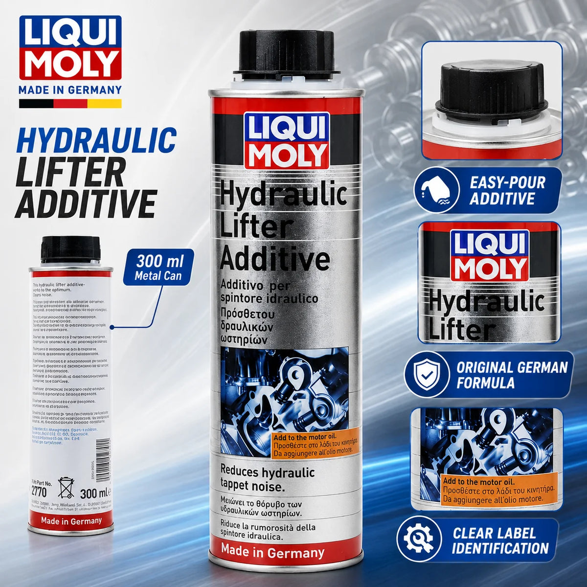 LIQUI MOLY 2770 Additivo per Alzavalvole Idraulici 300ml, Additivo per Olio Motore, Riduttore Rumore Tappetini