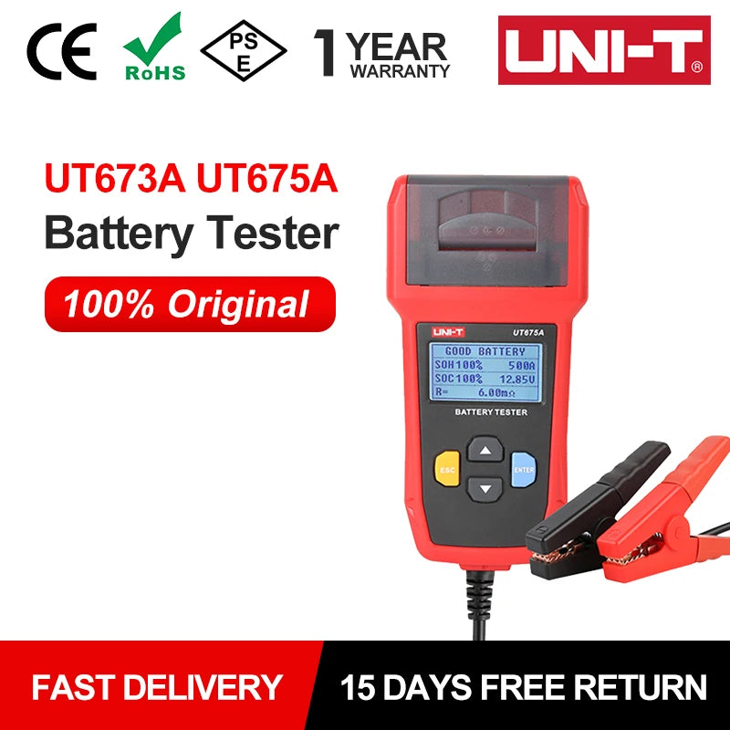 UNI-T Tester batteria per auto UT673A UT675A 12V 24V DC Tester di carico Misuratore di capacità Controllo batteria Test di avviamento del circuito di ricarica