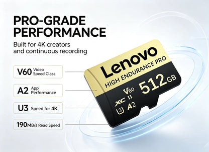 Scheda di memoria Lenovo 64GB 128GB 512GB 1TB Micro SD Classe 10 TF con adattatore SD per smartphone e dash cam
