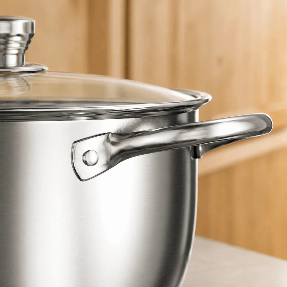 Pentola per zuppe in acciaio inossidabile con fondo doppio e coperchio, utensile da cucina in acciaio inossidabile multifunzionale, disponibile nelle misure 18/20/22/24 cm, con rivestimento antiaderente.