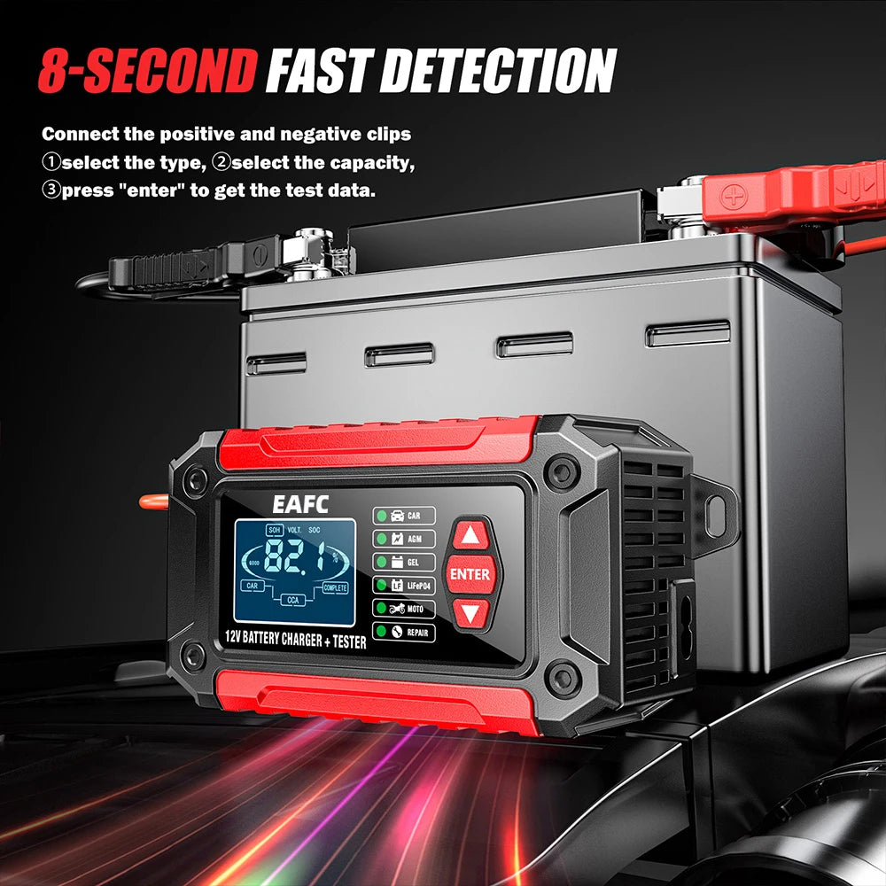 Nuovo 2in1 Smart Caricabatteria per auto Tester del sistema Analizzatore batteria per auto moto per batterie al litio LiFePo4 al piombo acido AGM GEL
