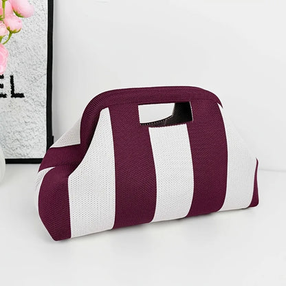 Nuova borsa intrecciata traforata a righe, borsa a mano in maglia, versatile borsa portatile per cosmetici