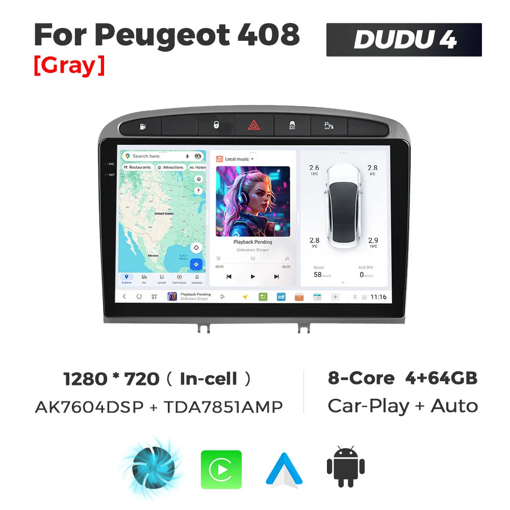 DUDUAUTO 512GB Wireless CarPlay Android Auto Per Peugeot 408 Per Peugeot 308 308SW Autoradio Lettore Multimediale DSP WIFI GPS AMP