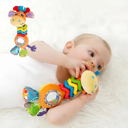 Giocattolo Sonaglio per Neonati a Forma di Giraffa, Morbido e Sensoriale, Giocattolo Educativo per lo Sviluppo Precoce, Regalo per Neonati da 0 a 12 Mesi