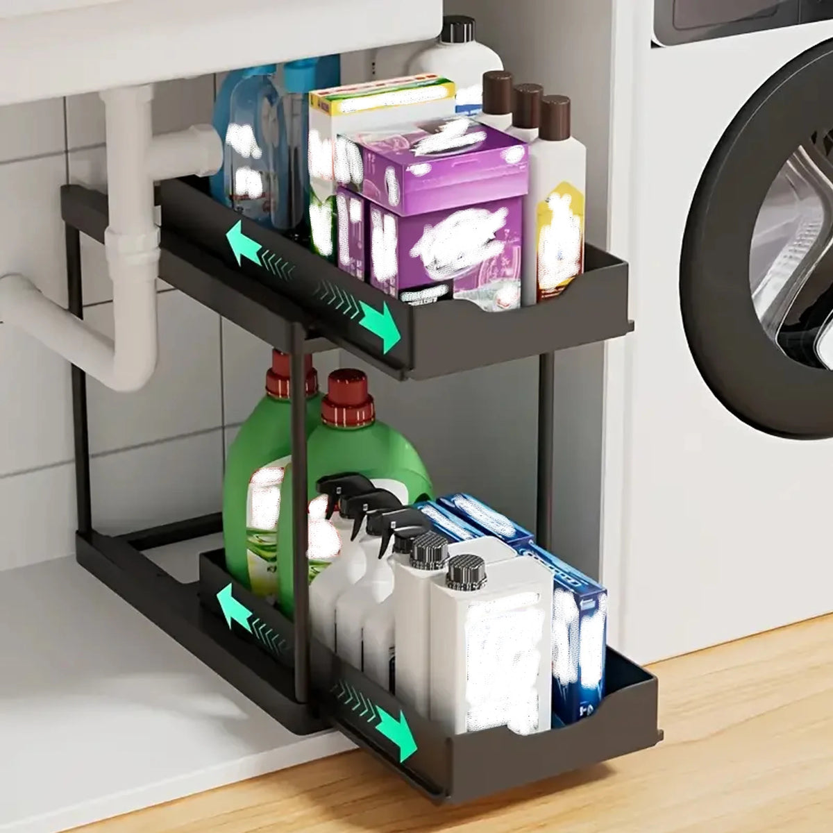Nuovo Organizzatore Sottolavello a 2 Livelli, Ripiano Scorrevole Estraibile, Scaffale Multifunzione per Cucina e Bagno, Organizzatore Salvaspazio per Armadietti