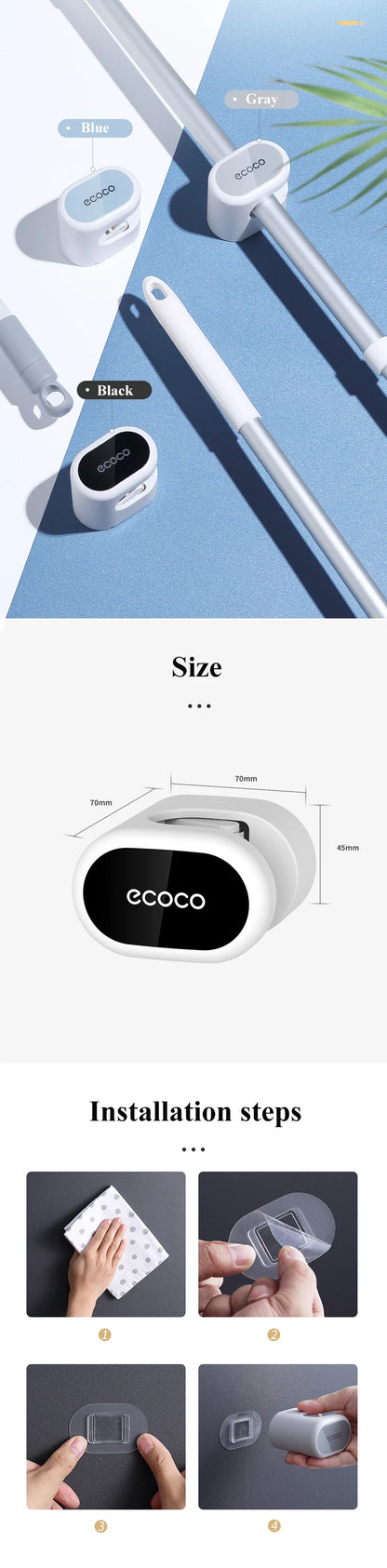 Supporto da parete per scopa e mocio, gancio appendi-mocio, porta scopa e mocio da cucina e bagno, organizer domestico, mensola a ventosa per appendere oggetti
