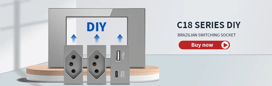 DELEFU Modulo Presa Combinabile Tipo-C Brasile - Uso Domestico - Nero - Assemblaggio Fai-da-te - Presa con Interruttore per Ricarica Rapida USB Tipo-C