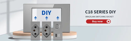 DELEFU Modulo Presa Combinabile Tipo-C Brasile - Uso Domestico - Nero - Assemblaggio Fai-da-te - Presa con Interruttore per Ricarica Rapida USB Tipo-C