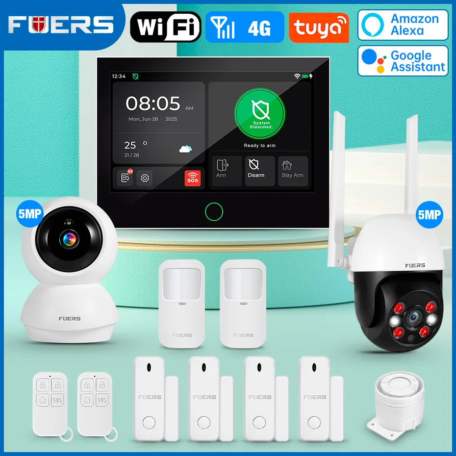 FUERS Sistema di Allarme Domestico 4G con Schermo TFT da 7 Pollici G70 Sistema di Allarme Antifurto Wireless GSM WiFi Compatibile con Tuya Smart
