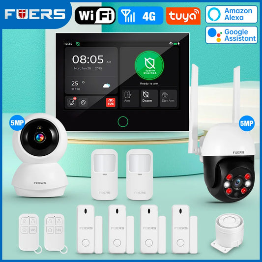 FUERS Sistema di Allarme Domestico 4G con Schermo TFT da 7 Pollici G70 Sistema di Allarme Antifurto Wireless GSM WiFi Compatibile con Tuya Smart