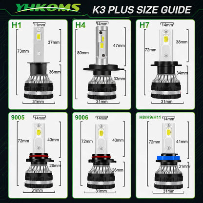 YHKOMS 300W 80000LM Faro Auto H4 H7 H1 LED H8 H9 H11 9005 9006 9012 4300K 5000K 6500K 8000K Luce Fendinebbia Auto 12V Lampadina LED