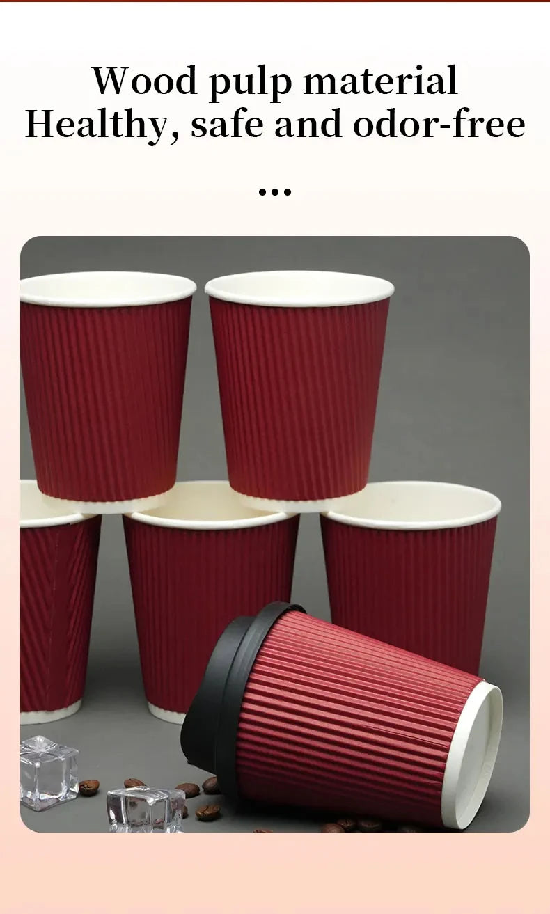 Tazze da caffè usa e getta ondulate rosse Tazze termoisolanti con cannuccia per bevande calde Ideale per feste di Natale Capodanno