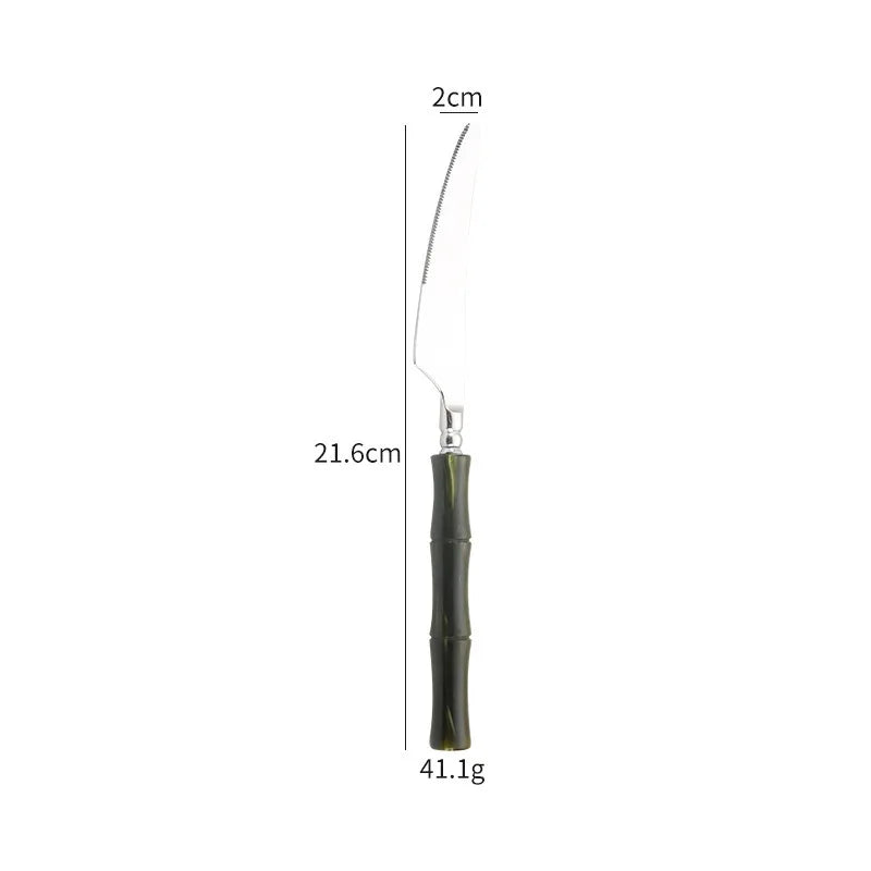 Nuovi posate in resina stile bambù 18/10 in acciaio inossidabile 304 posate classiche set di stoviglie argento blu verde crema trasporto di goccia
