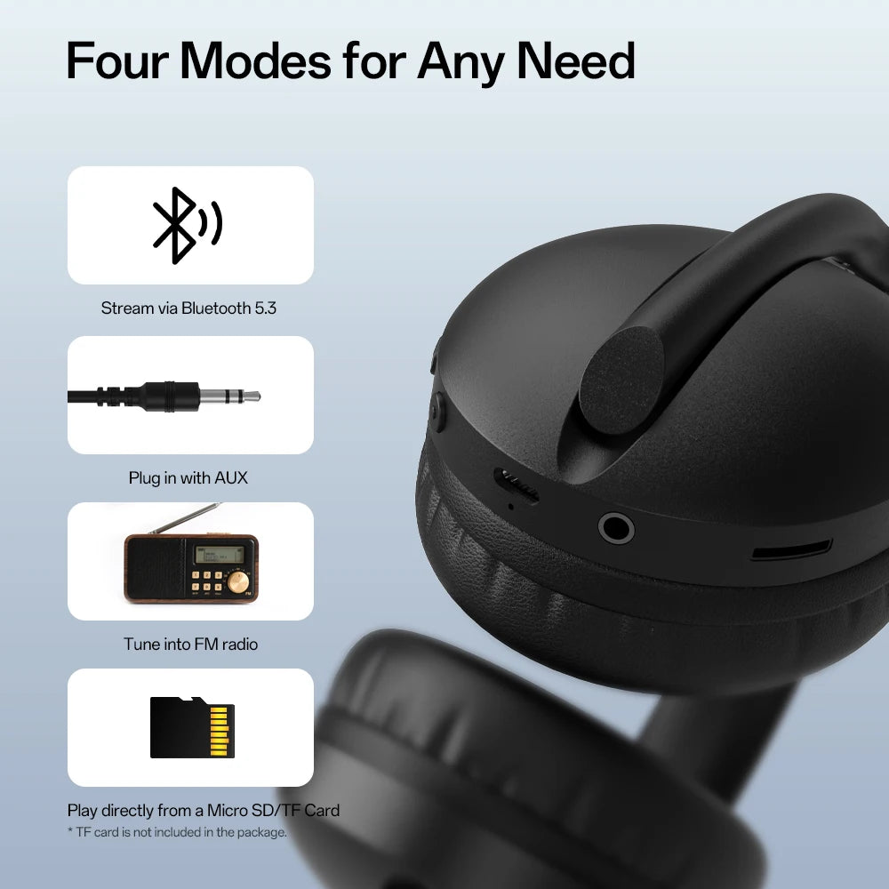 Oneodio SuperEQ S6001 Cuffie Bluetooth Cuffie wireless sopra l'orecchio con modalità Micro SD/Scheda TF/Radio FM Cuffie HiFi stereo
