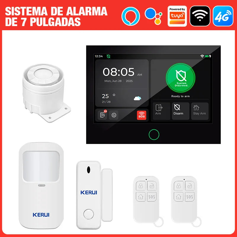 Sistema di Allarme ES Delivery Kerui con Schermo Touch da 7 Pollici, 4G+WiFi, Allarme Domestico ASK/FSK 433MHZ, Antifurto Compatibile con Tuya G70