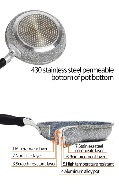 Durevole pietra friggitrice Pan28/26/24/20cm Wok padella antiaderente calderone fornello a induzione pentole Pancake uovo fornello a Gas casa