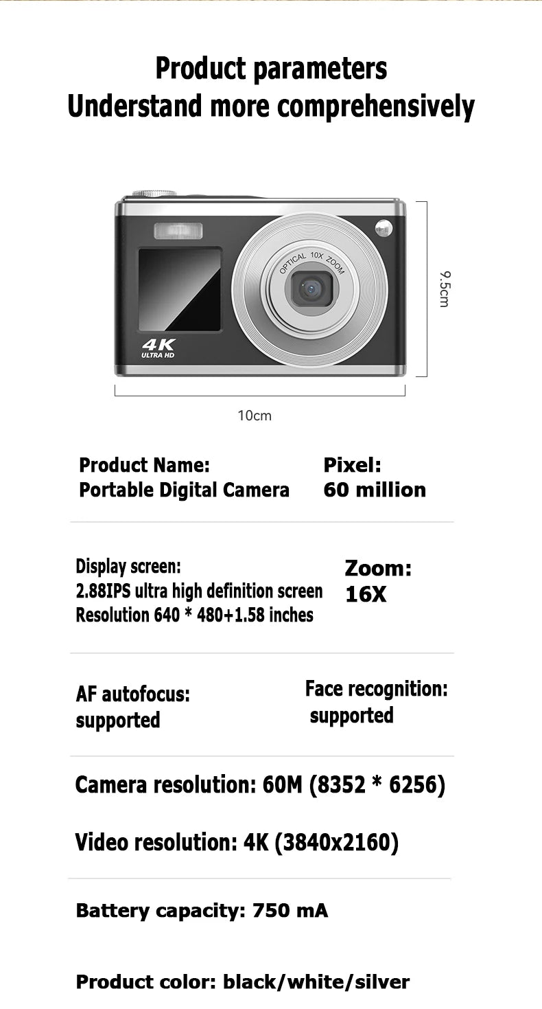 Fotocamera digitale 4K con doppio schermo, obiettivo telescopico, zoom ottico 16x ad alta definizione, fotocamera impermeabile, ideale per selfie, per migliorare l’aspetto, per uso domestico, modello C23.