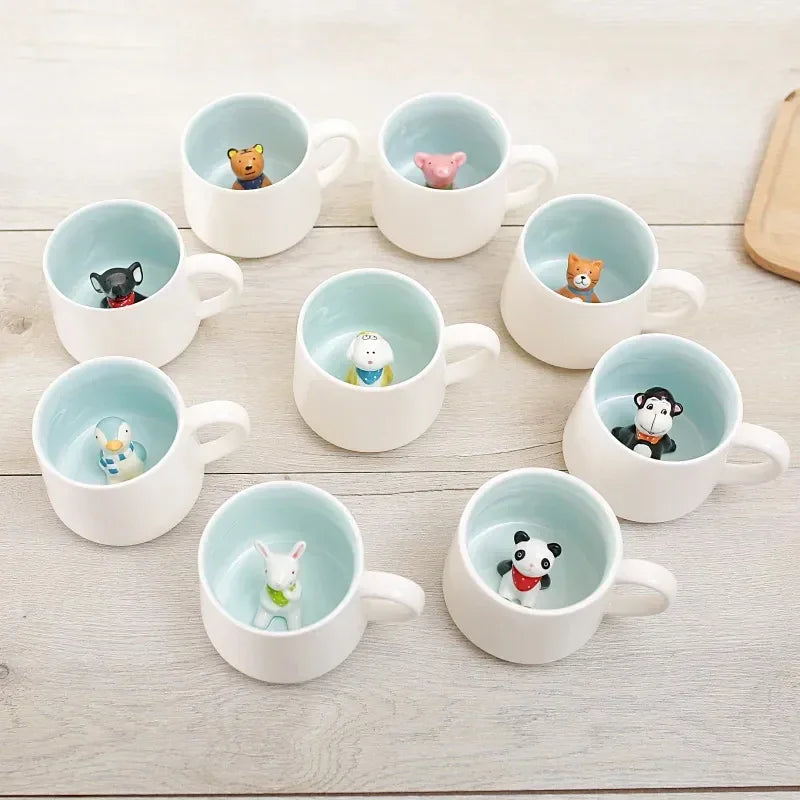 Tazze in ceramica da 400 ml Creativo simpatico cartone animato Stereo Animale Tazze da caffè al latte Coppia tazze di acqua potabile per la casa