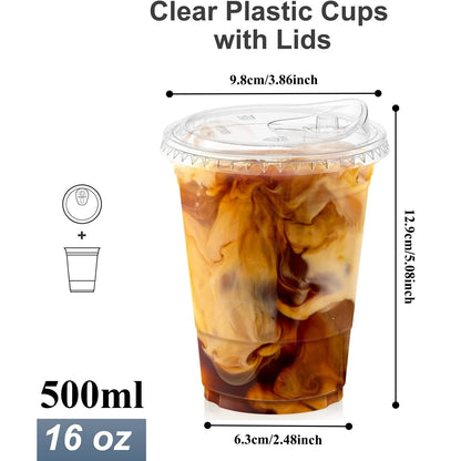 Bicchieri in Plastica Trasparente da 16oz/20oz con Coperchi, Robusti Bicchieri per Caffè Freddo con Coperchi a Beccuccio, Bicchieri Monouso in Plastica per Frullati e Bevande Fredde
