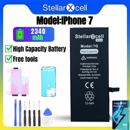 Batteria StellarXcell Ultra per iPhone, Spedita dalla Germania, per iPhone 7 8 X XR XS XSMAX 11 12 13 14 15 Mini Plus Pro Promax, Batteria ad Alta Capacità, Batteria di Alta Qualità, Batteria Sostitutiva per iPhone con Stru