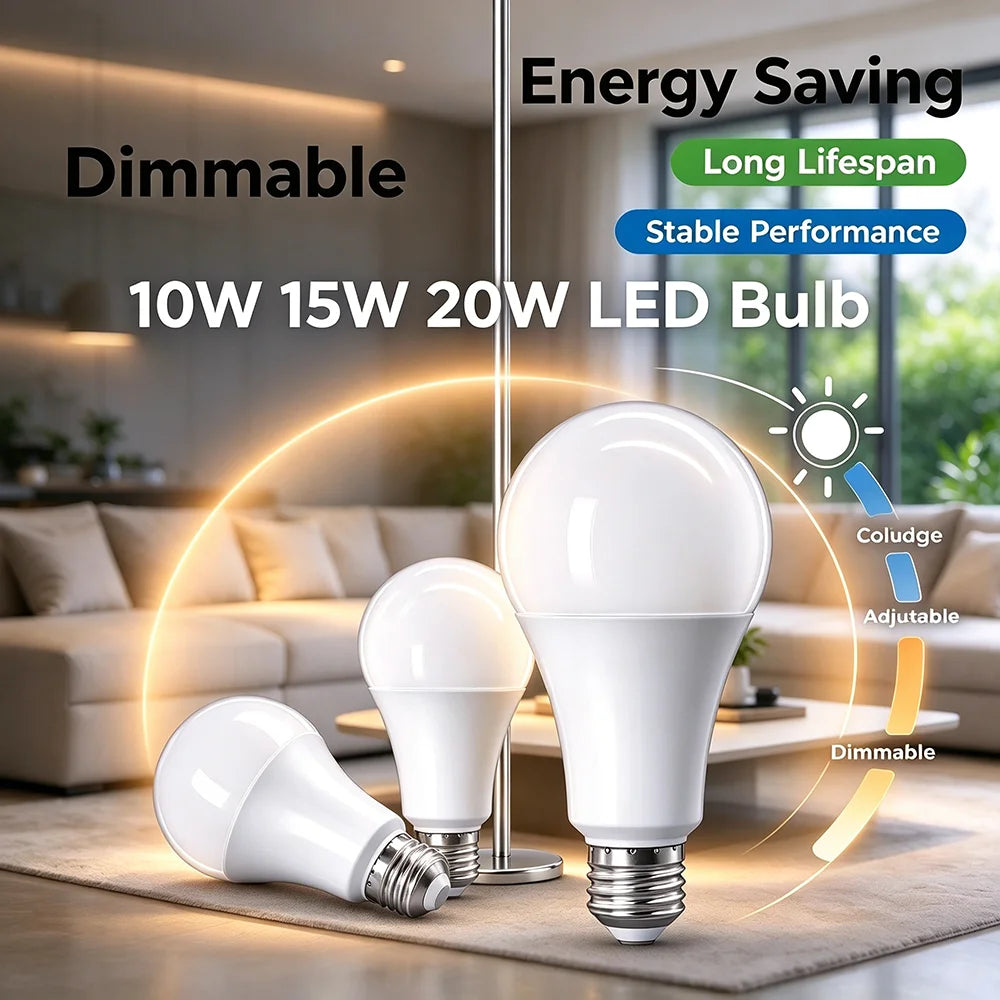 Lampadina LED Dimmerabile E27 10W 15W 20W AC 220V 3000K-6500K 0-100 Dimmerabile, Lampada a Tono Naturale per Balcone, Sala da Pranzo, Ingresso
