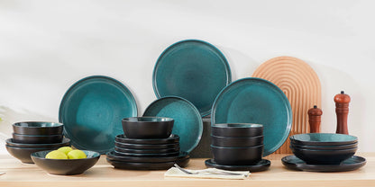 Set di piatti in ceramica PLAYB, 18/24 pezzi, con smalto reattivo, set di stoviglie in gres, comprensivo di 6 piatti da portata, 1 piatto da dessert e 1 ciotola per cereali.