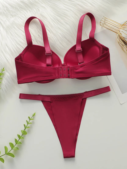 Cuscino per il petto ispessito, set di biancheria intima modellante e sollevante, set rosso sexy in 2 pezzi, preferito per appuntamenti e come regalo B2051
