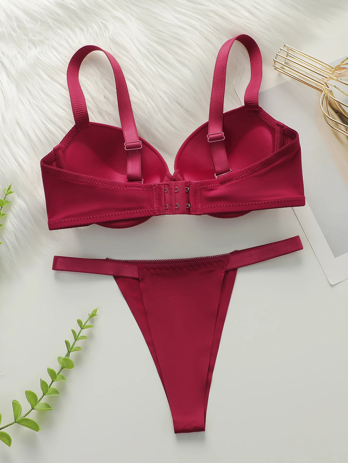 Cuscino per il petto ispessito, set di biancheria intima modellante e sollevante, set rosso sexy in 2 pezzi, preferito per appuntamenti e come regalo B2051