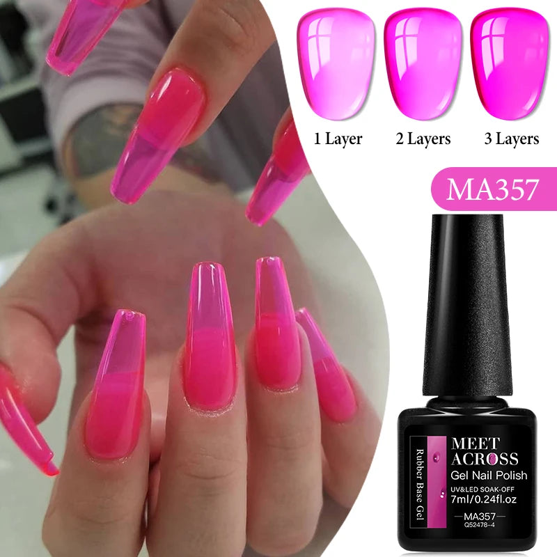 MEET ACROSS 7ml Gelatina Nuda Shimmer Base in gomma Gel Glitter Rosa Viola UV/LED Nail Art Vernis Gel Smalto per manicure Unghie FAI DA TE