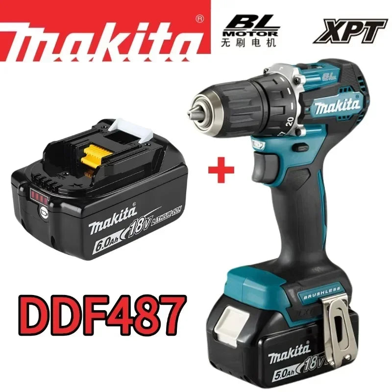 Trapano Elettrico Brushless Makita 18V DDF487, Adatto per Trapano a Percussione a Cinque Corde per Uso di Squadre di Decoratori